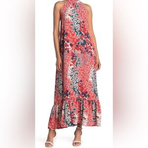 MELLODAY Red Floral Maxi Skirt